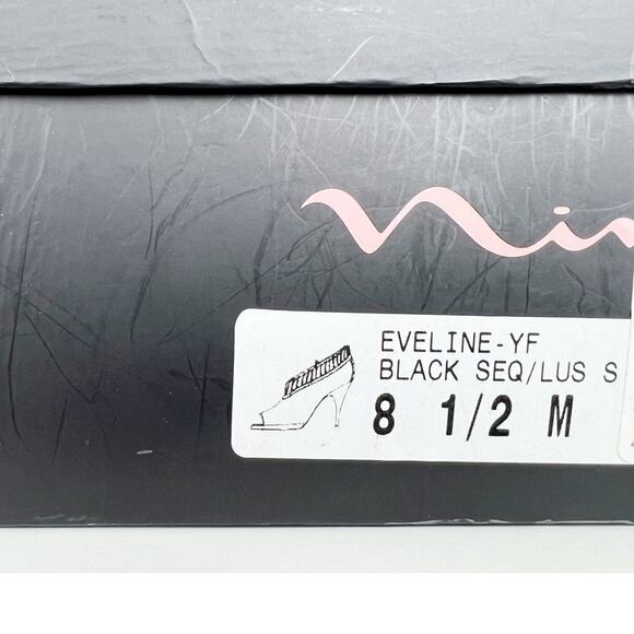 Nina Eveline Sequin Ruffle Peep Toe Platform Heels Pumps Black Size 8.5 M NWB - Picture 13 of 15